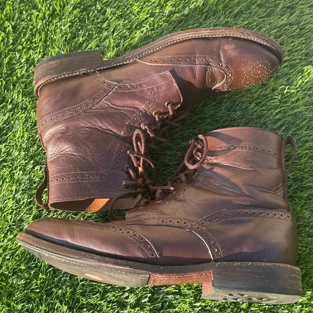 John Doe Shoes Men’s Size 11 Brown Leather Wingtip Brogue Lace-Up Boots